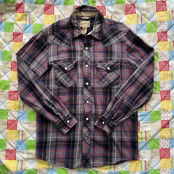 Vintge‎ 90s Mens Plaid Flannel Pearl Snap Western Cowboy Shirt // Size Small - Picture 1 of 4